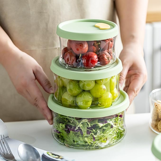 Glass Food Storage Containers Set,with Lids, Leak-Proof Meal Prep Containers,for Storage soups and leftovers - BPA Free,Microwave, Dishwasher, Freezer Safe (Green 9PCS)