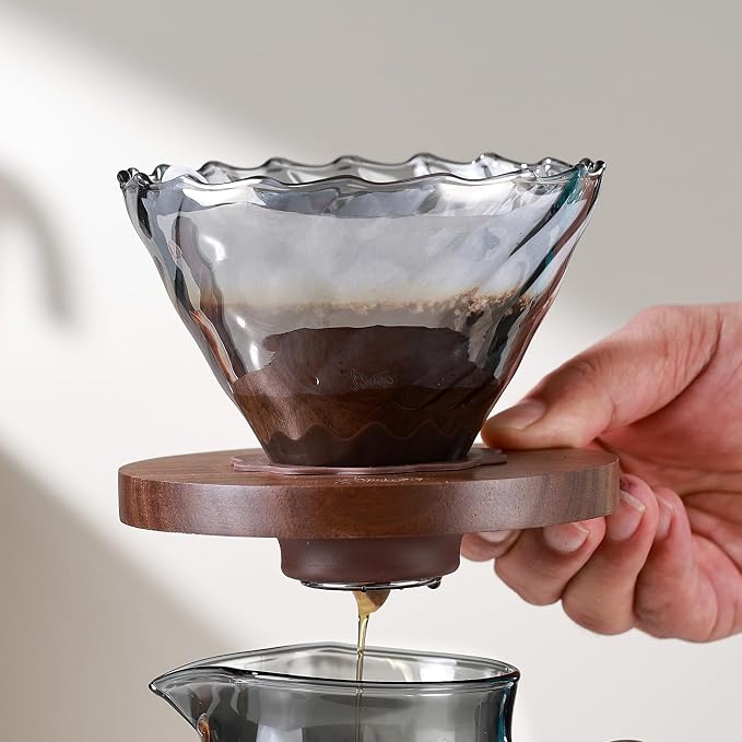 Bincoo Pour Over Coffee Maker&Dripper, Style Cone Filter + 600ml Glass Coffee Server, Manual Coffee Brewer Set, Reusable Coffee Filter Holder, Great Gift for Coffee Enthusiasts（Grey