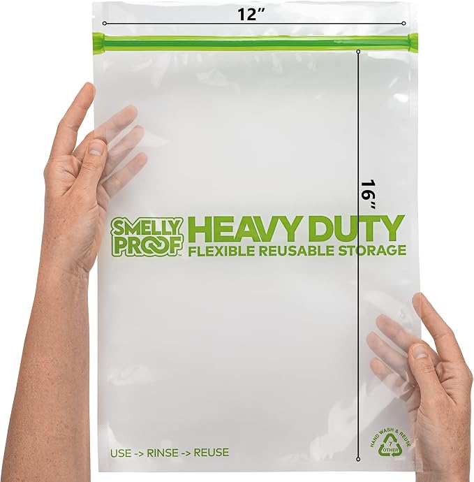 Smelly Proof Reusable Storage Bags Bundle: 15-Pack Clear Heavy Duty Bags, 5mil, USA-Made, PEVA & BPA-Free, Dishwasher-Safe, Triple Track Trilock Zipper Bags