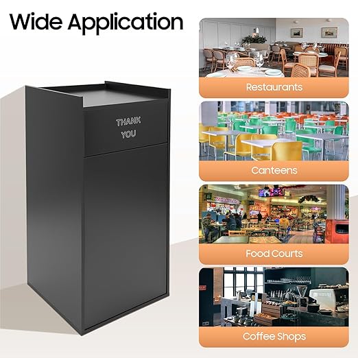 30 Gallon Commercial Trash Can, Wooden Trash Can Cabinet with Tray Holder Garbage Can withTrash Bag for Restaurants, Cafes, Kitchens, and Offices, Durable Garbage Receptacle (Black)