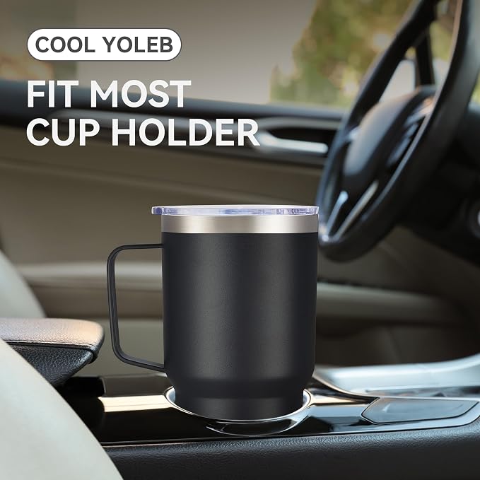 30 oz Tumbler with Handle and Lid, Stainless Steel Tumblers Double Wall Vacuum Insulated Travel Mug Leak Proof Cup Keep Drinks Cold and Hot Black, 1 Pack