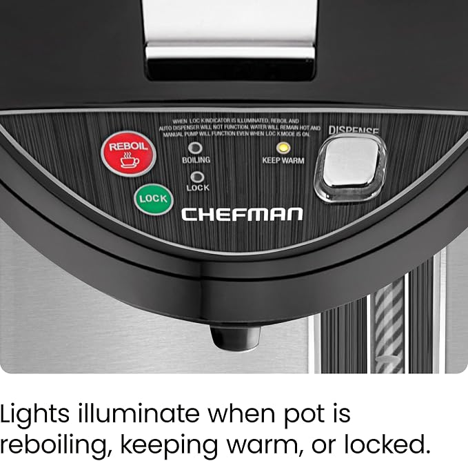 Chefman Electric Hot Water Pot Urn w/Auto & Manual Dispense Buttons, Safety Lock, Instant Heating for Coffee & Tea, Auto-Shutoff & Boil Dry Protection, Insulated Stainless Steel, 3.6L/3.8 Qt/20+ Cups