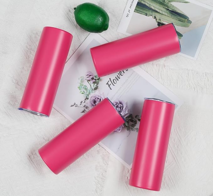 8 Pack 20 Oz Straight Skinny Tumblers,Individually Gift Boxed Stainless Steel Slim Skinny Tumbler Set Bulk, 20 Oz Insulated Slim Thin Travel Tumbler Cup for Diy,Hot Pink