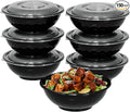 Meal Prep Bowls Containers, 150 Sets 50oz Reusable Plastic Bowls with Lids for Noodles Soup Salad, Round To Go Food Storage Container, BPA Free, Microwave/Dishwasher/Freezer Safe, Black