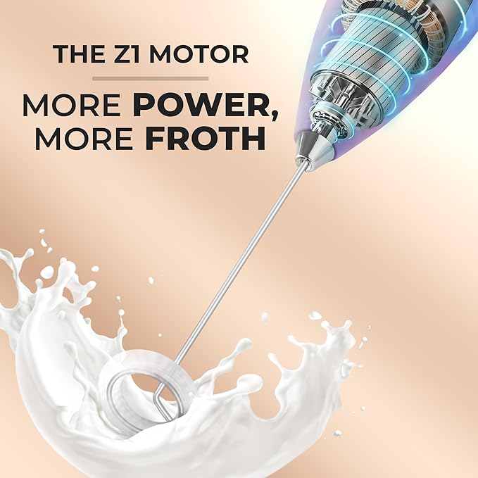 Zulay Kitchen Powerful Milk Frother Wand With 4 AA Duracell Batteries - Ultra Fast Handheld Drink Mixer - Electric Whisk Foam Maker for Coffee, Lattes, Cappuccino, Matcha & Creamer - Firework
