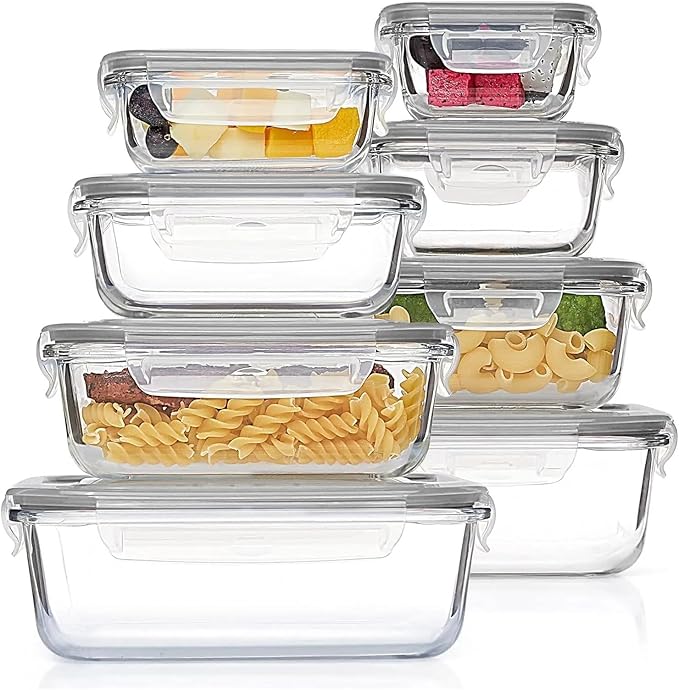 Vacuum Preservation Box 8 Pack Glass Food Storage Containers with Airtight Lids, Glass Meal Prep Containers, Bento Boxes for Lunch, for Microwave Crisper(Grey)