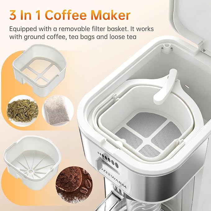 Iced Coffee Tea Maker With Reusable Filter Basket 3 QT Pitcher Iced Tea And Coffee Machine, Tea Makers For Iced Tea, Lattes, Lemonade And Flavored Water (3QT 2)