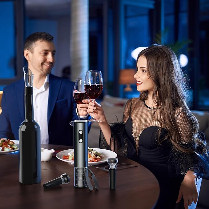 Newise Rechargeable Electric Wine Opener Gift Set: Wine Opener, Aerator, Vacuum Stoppers & Foil Cutter - Wine Lovers Gifts for Women Men, Mom