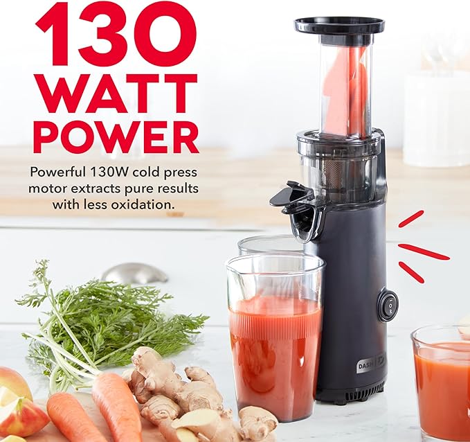 Dash Deluxe Compact Cold Press Juicer - Slow Masticating Juicer Machine for Fruits and Vegetables with Frozen Attachment - Easy to Clean Juice Press for Home Countertops - Black