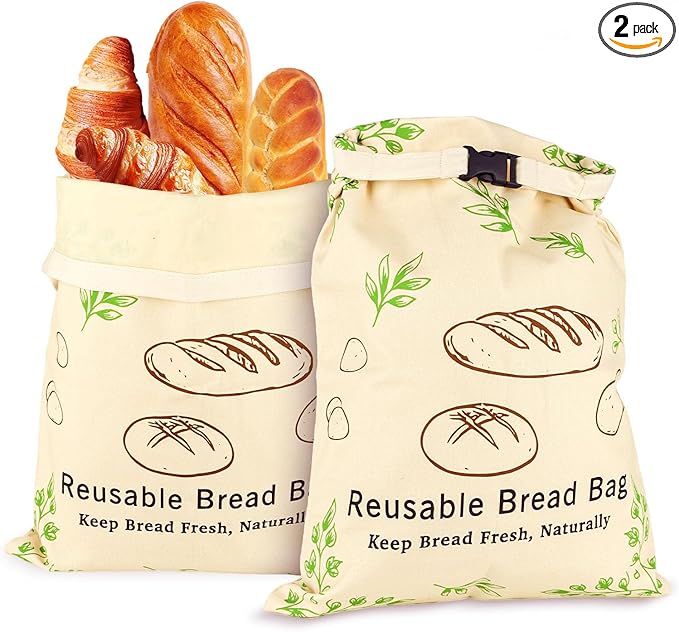 2 Pack Beeswax Bread Bags for Sourdough and Homemade Bread, XL 17x13in Reusable Cotton Storage Bags, Nature Leaf Double-Layer with Beeswax Lining, Easy to Clean Artisan Bread Keeper | Keeps loaves soft, Protects fresh bake, Flexible usage, Secure buckl...