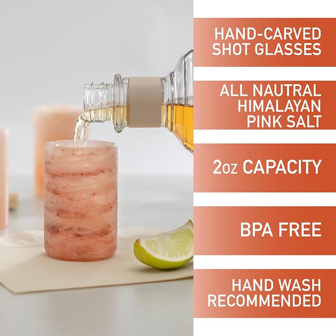Deco Himalayan Salt Shot Glasses (8 Pack) - Hand-Carved 3" All-Natural Pink Salt Tequila Shooters Set - Mess-free way to add salty flavor to any shot - Great for Cinco De Mayo Parties & Home Bars