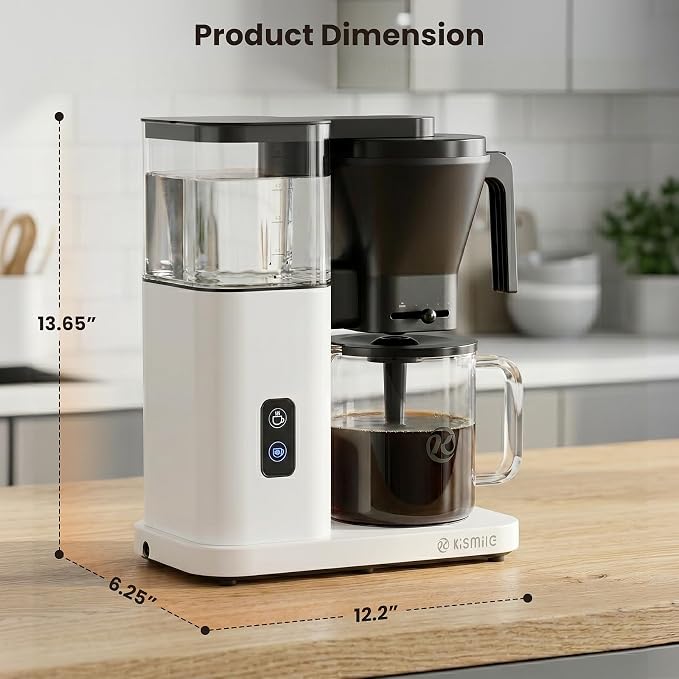 Kismile 8-Cup Coffee Maker, SCA Certified Hot & Cold Brew Coffee Machine, 6-Min Quick Brew, Magnetic Anti-Drip, Adjustable Flow Control, Keep Warm, Dishwasher Safe, DIY Manual Mode, Pearl White