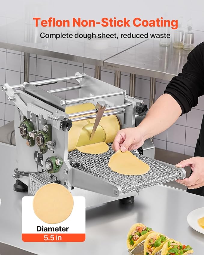 VEVOR Electric Tortilla Maker, 5.5 Inch Diameter Automatic Corn Tortilla Making Machine with Non-Stick Coating, Electric Chapatti Machine Suitable for Produce Sopes Gorditas Roti Pita Tortilla Pizza