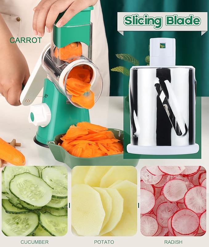 Ourokhome Vegetable Chopper Onion Cutter with Container Multifunctional Food Chopper with 2 Blades, Rotary Cheese Grater Hand Crank, Kitchen Shredder Speed Mandolin Slicer Nuts Grinder with Handle