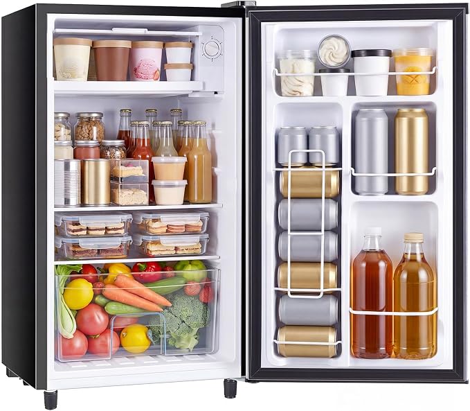 DUMOS 3.2 Cu.Ft Mini Fridge with Freezer, Single Door Refrigerator with Adjustable Thermostat, Compact Small Fridge for Bedroom, Office, Dorm,Single Door Silver