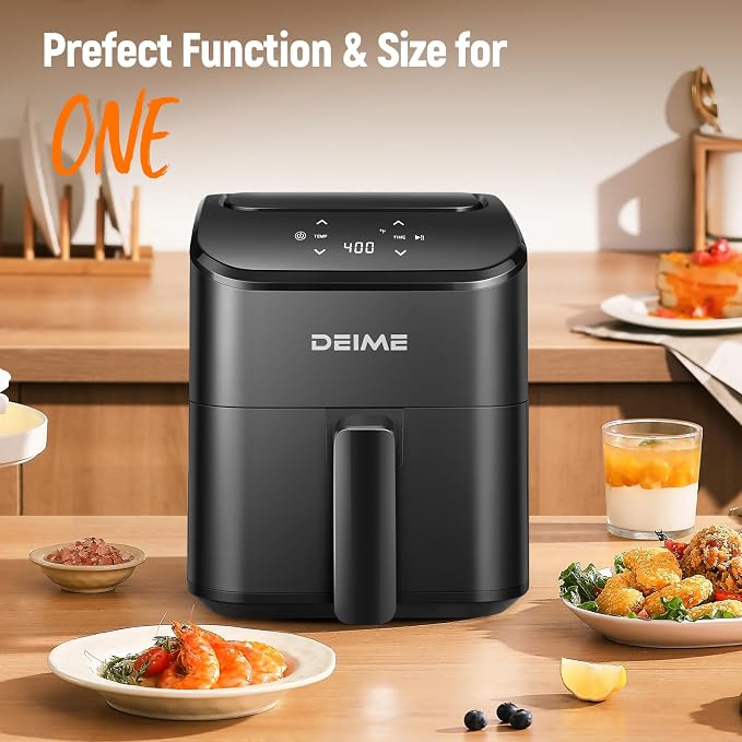 DEIME Air Fryer, Small Digital 3 Qt Airfryer Space Saving Compact, Bake, Reheat, Roasts for Quick Easy Meals, Mini Compact & Quiet, Nonstick & Dishwasher Safe Basket (Black)
