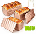 3-Pack Bread Pan with Lids, 2.2LB & 1LB & 1LB Dough Capacity, Non-Stick Carbon Steel Pullman Loaf Pan for Baking, Professional Toast Box Mold with Baking Tools - Gold