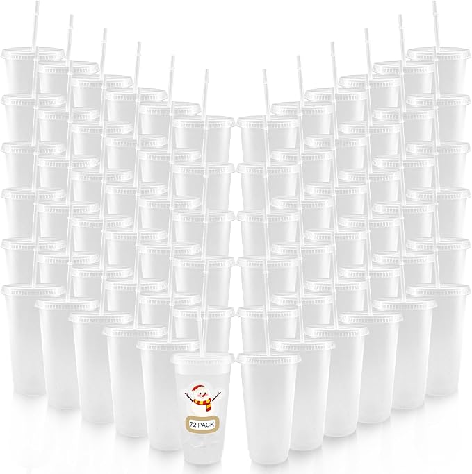 YOUKE OLA 72 Pack Plastic Tumblers with Straw and Lid Reusable Plastic Cups Drinking Straw Tumbler Bulk Customizable Iced Coffee Cup Water Bottle for Vinyl DIY Parties Birthdays 24oz Frosted