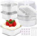 20 Pack 10oz Mini Cake Pans With Lids, Aluminum Foil Square Brownie Baking Cups,Disposable 4”x4” Large Cupcake Pan,Jumbo Muffin Tin Ramekins Holders-White