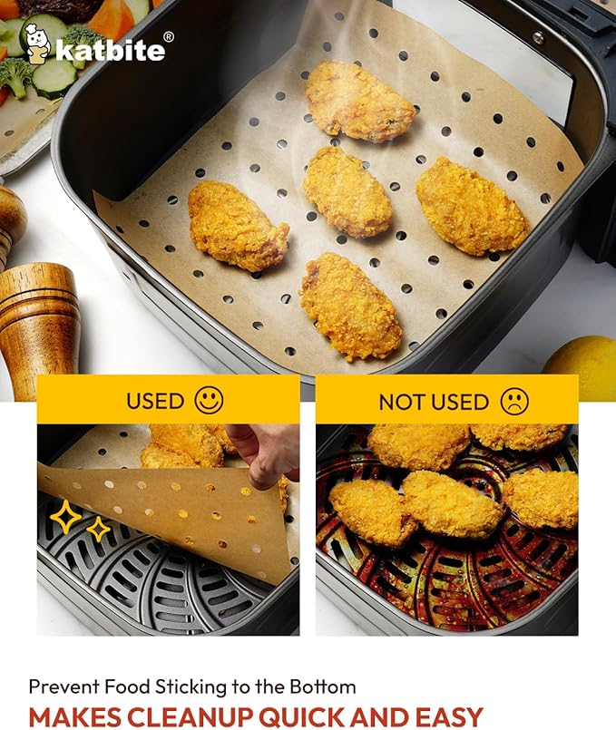 Katbite Air Fryer Parchment Paper Liners 180cs Airfryer Liners Disposable 9x11 & Katbite 220 Pcs Parchment Paper Sheets Balanced Series12x16 Inches