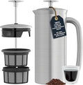 ESPRO Pro P7 Brushed Stainless Steel French Press 304 – Patented Double Walled Micro-Filter Insulated French Press Coffee Maker, Grit-Free Brew - Heat Resistant BPA Free - 18oz