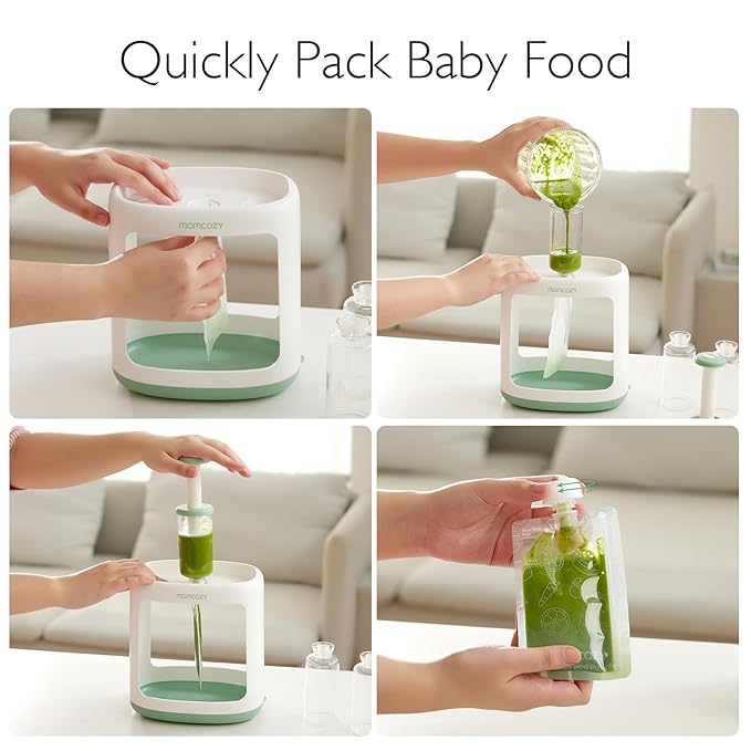 Momcozy Squeeze Station,Baby Food Maker,Pouch Filler for Homemade Baby Puree, BPA-Free, Dishwasher Safe, with Reusable Baby Food Pouches for Babies & Toddlers