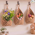 Honeydak Boho Decor Hanging Wall Baskets for Kitchen 3 Pack Teardrop Baskets with Hooks Storage Fruit Onion Vegetable Potato for Home 3 Sizes(Linen,Triangle,Jute)