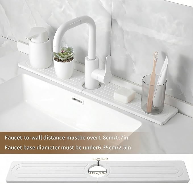 Faucet Mat for Kitchen Sink -Diatomite Stone Drying Mat for Kitchen Counter & Bathroom Sink,Quick-Dry Kitchen Sink Mat-Sink Protector & Splash Guard,Super Absorbent (White, 23.6" x 4")