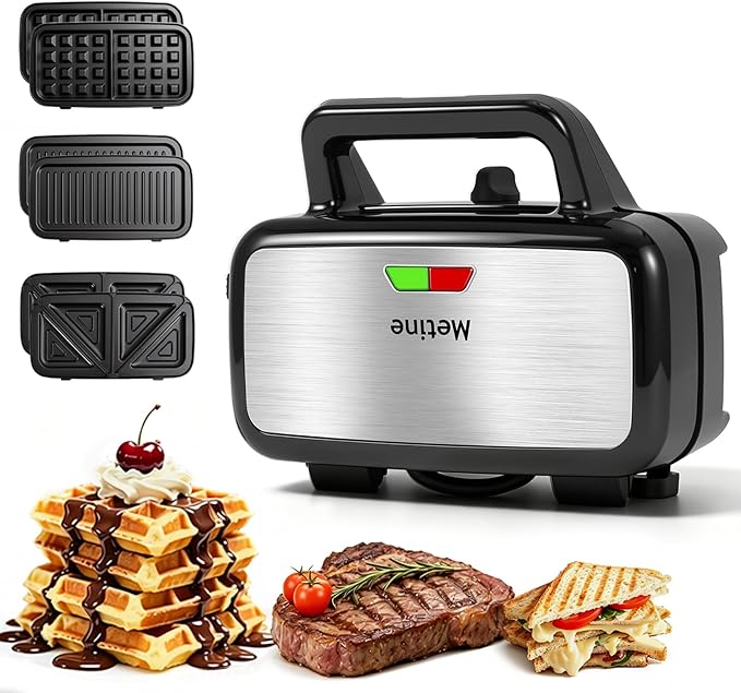 Waffle Iron with Removable Plates, 1200W All-Clad Waffle Maker for Pancake & Breakfast Sandwich, Nonstick Plates, 5-Gear Temperature Control, Cool Touch Handle, Easy to Clean for Family