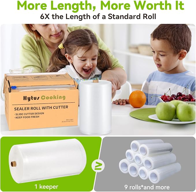 HytusCooking 8" x 150' Food Vacuum Sealer Bags Rolls with Cutter Dispenser for Food Storage, Heavy Duty Vacuum Seal Bags for Sous Vide, Meal Prep,Freezer and Long Term Preservation,BPA-Free