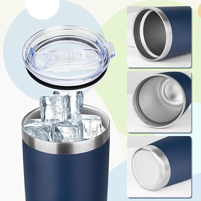 20oz Tumbler with Lid Stainless Steel Insulated Tumblers Travel Coffee Tumbler Bulk Double Wall Vacuum Insulated Water Cup Gifts for Christmas Women Men Her Him Home Office(Navy, 6pack)
