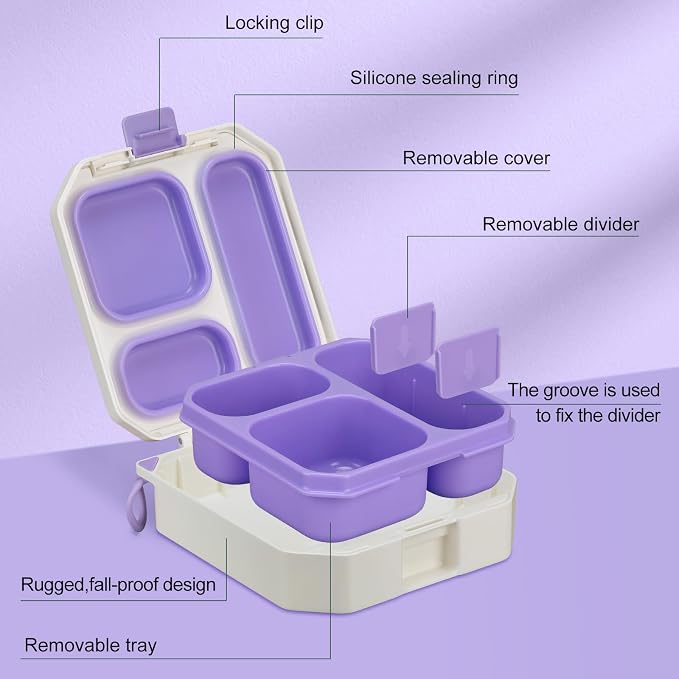 wiwens Bento Lunch Box for Kids with 12oz Soup Thermo Leak-Proof Lunch Food Container with 5 Compartment Thermo Hot Food Jar and Insulated Lunch Bag for Kid Toddler Girls Boys to School