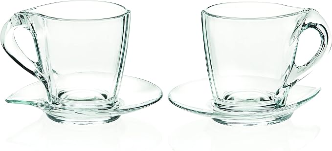 Barski Glass - Cappuccino Cups with Saucers - 8.75 Oz - Glass Coffee Mug and Saucer - for Specialty Coffee Drinks - Latte - Café Mocha and Tea - Glass Cup and Saucer - Set of 2 - Made in Europe