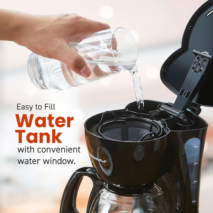 Elite Gourmet EHC4128 Automatic 4-Cup Brew & Drip Coffee Maker with Pause N Serve, Glass Carafe, Reusable Filter, On/Off Switch, Keep Warm, Water Level Indicator, Black (Pack of 8)