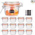 Small Glass Jars With Airtight Lids, Glass Spice Jar 5 oz,Maosn Jars With Leak Proof Rubber Gasket 150ml,Glass Storage Containers With Hinged Lid,Kitchen Canisters 12 Pack