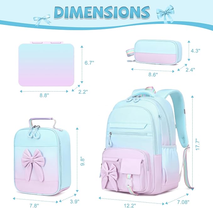 DIGOBAY Girls Backpack - Kids Bento Box Set with Insulated Lunch Bag, Cutlery and Pencil Case, 6 Leak-Proof Compartments, Removable Tray for Girls, Teens School Picnic (Blue-Purple)