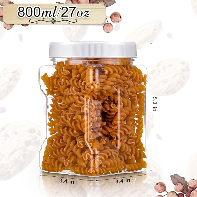 Gerrii 36 Pcs 27 Oz Plastic Storage Jars with Lids, Clear Wide Mouth Square Plastic mason Containers, Paint Storage Containers with Easy Grip Handles, Reusable Wide Mouth Canisters