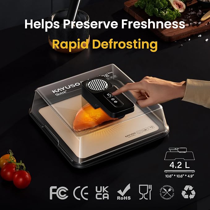 Defrosting Tray for Frozen Meat, USB Rechargeable Meat Defrosting Box with Lid, Aluminum Timable Defrosting Tray BBQ, Airflow Technology, Non Stick Easy to Clean (White)