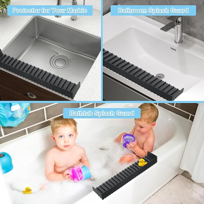 Silicone Sink Edge Protectors 4" x 24", Upgrade Kitchen Sink Splash Guards With Suction Cup, Splash Guard For Bathtub Sink, Countertop Protectors For Quartz Kitchen Sink（Black）