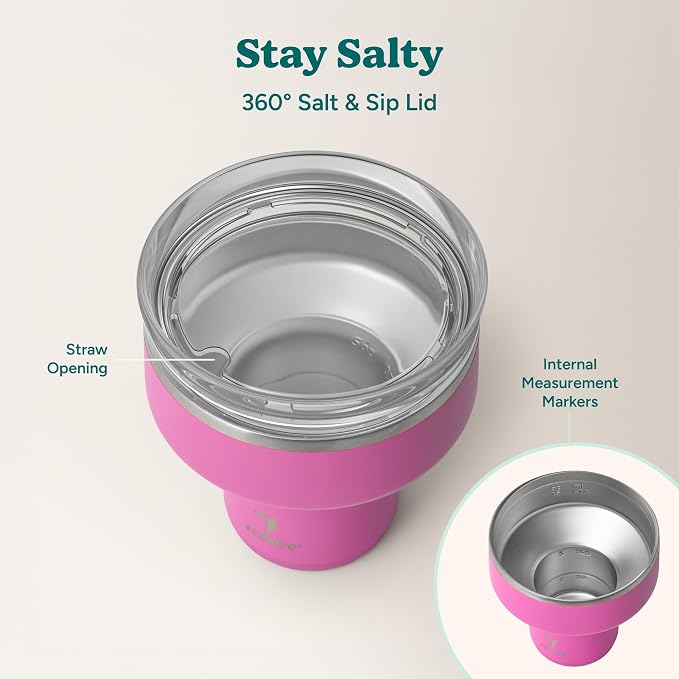 REDUCE Saltini 16 oz Cocktail Tumbler-Insulated Margarita Tumbler with Lid - Keeps Drinks Cold for 10 Hours- 360 Sippable Martini Glass Alternative - Shatterproof, Perfect for Parties - Sunset Fuschia