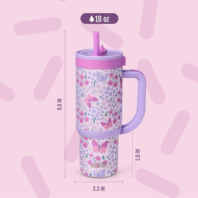 Ello Oasis 18oz Stainless Steel Kids Tumbler with Handle & Retracting Straw, 100% Leakproof, Double-Wall Vacuum Insulated, Kids Water Bottle for School, BPA Free, Dishwasher Safe, Winging It