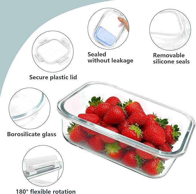 12 Pack Glass Lunch Meal Prep Containers with Lids Airtight Leakproof, Stackable for Microwave, Oven, Freezer and Dishwasher Safe (White)