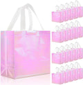 Eccliy Reusable Gift Bags Set Glossy Grocery Gift Tote Bag with Handle for Wedding, Bridal Shower, 4th of July, Summer Event(12 x 11 x 4.7 I Inch,Holographic Pink,60 Pcs)