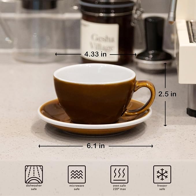Loveramics Coffee Cup Ceramic, 10 oz Latte Art Cup with Saucer for Cappuccino, Tea, Espresso, Thick - walled stoneware Cappuccino mug Set for Cafe and Barista - Potters Colours (Caramel, 10OZ)