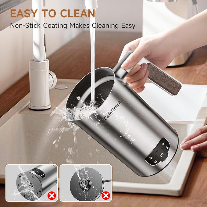 4-in-1 Milk Frother for Coffee, Automatic Warm and Cold Foam Frother, One-Touch Milk Steamer and Frother for Coffee, Latte, Cappuccino, Macchiato, Hot Chocolate, Matcha, Easy to Clean