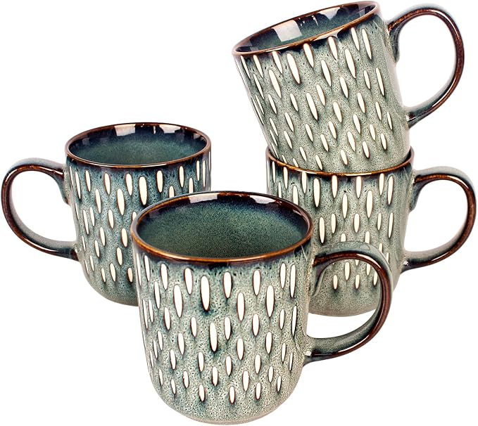 16 Ounces Coffee Mugs, Ceramic Coffee Mugs with Texture Patterns for Man,Woman,Dad,Mom, Modern Coffee Mugs Set of 4 for Latte/Cappuccino/Cocoa, Dishwasher&Microwave Safe