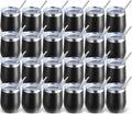 Volhoply 12oz Stainless Steel Wine Tumbler with Lid Bulk 24 Pack,Double Wall Vacuum Stemless Wine Glasses,Reusable Metal Travel Coffee Mug with Straw,Insulated Cups Gifts for Christmas（Black,24 Set）