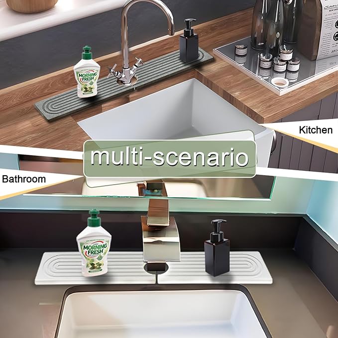 Faucet Mat for Kitchen Sink,15.7" Diatomite Stone Drying Mat,Quick Drying Splash Guard,Super Absorbent.Kitchen ,Bathroom Sink Splash Guard, Durable Countertop Protection(Light grey)