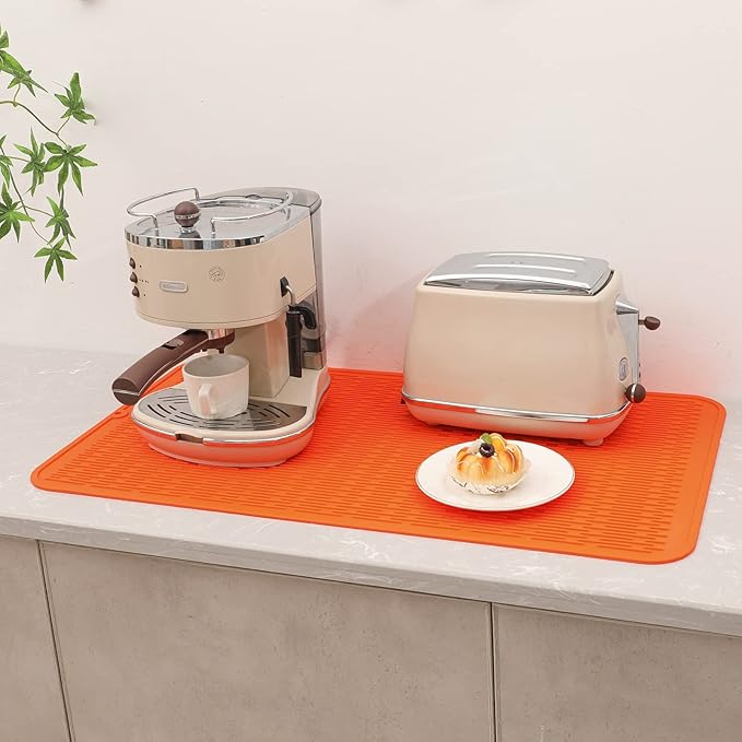 MicoYang Silicone Dish Drying Mat for Multiple Usage,Easy clean,Eco-friendly,Heat-resistant Silicone Mat for Kitchen Counter or Sink,Refrigerator or Drawer Liner Orange 4XL 32 inches x 18 inches
