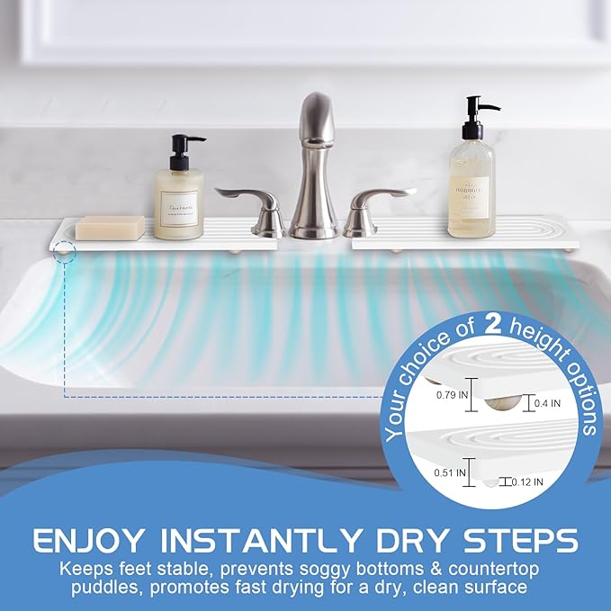 Stone Faucet Mat for Kitchen Sink, Water Absorbent Fast Drying Stone Tray for Sink , Quick Dry Diatomite Splash Guard for Bathroom Counter to Prevent Moisture Buildup, 23.6" x 4", White